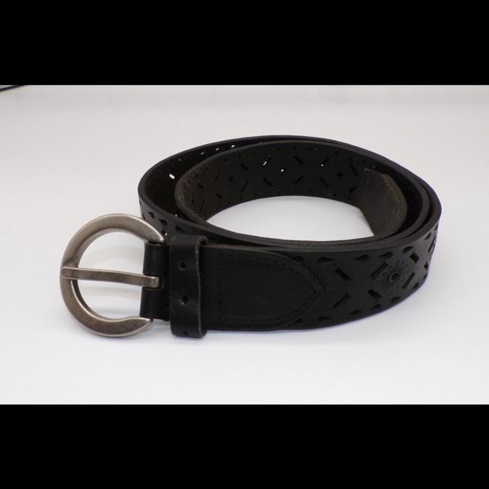 Women's Black Leather Sonoma Belt with Laser Cut Sunburst Design Size Medium